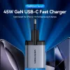 VENTION GaN 90W dual-USB-C wandlader (45W+45W) - zwart
