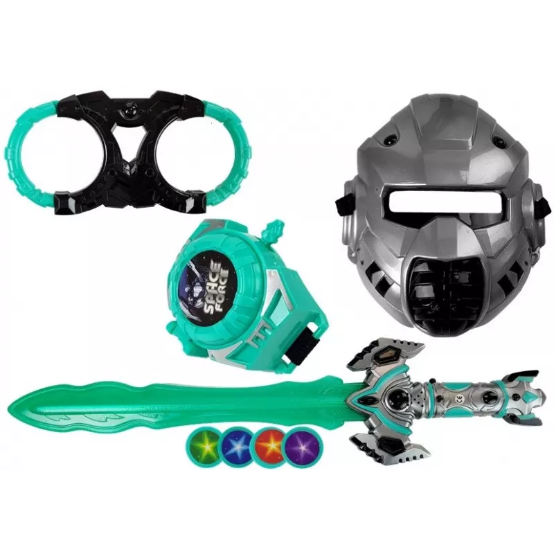 LEAN TOYS Space Knight rollenspel-set met lichtzwaard, masker en handboeien