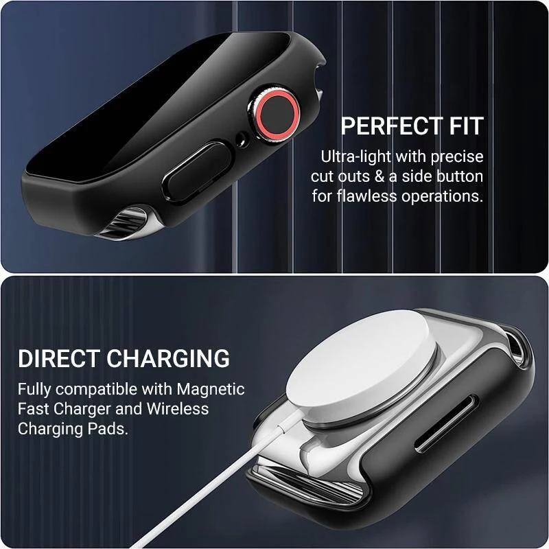 Crong Hybrid Watch Case voor Apple Watch 44mm (zwart)