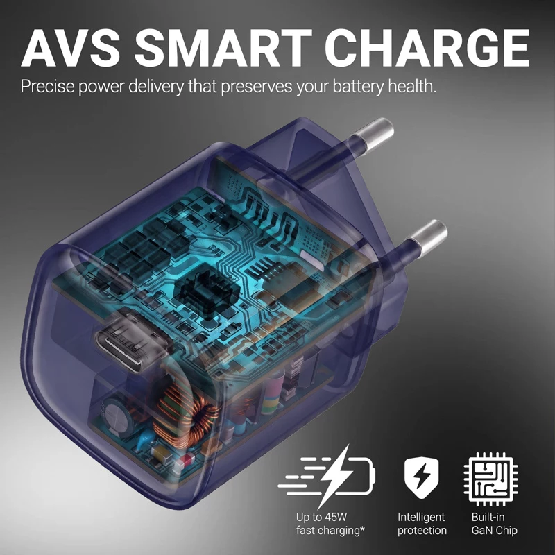 Crong NEO GaN 40W USB-C PD 3.2 wandoplader met AVS - marineblauw