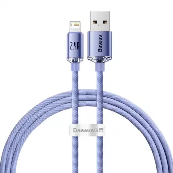 Baseus Crystal Shine Lightning naar USB-A kabel 1,2 m paars, 2,4 A snelladen