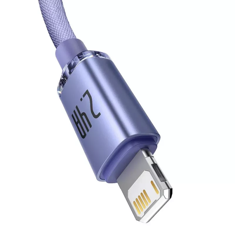 Baseus Crystal Shine Lightning naar USB-A kabel 1,2 m paars, 2,4 A snelladen