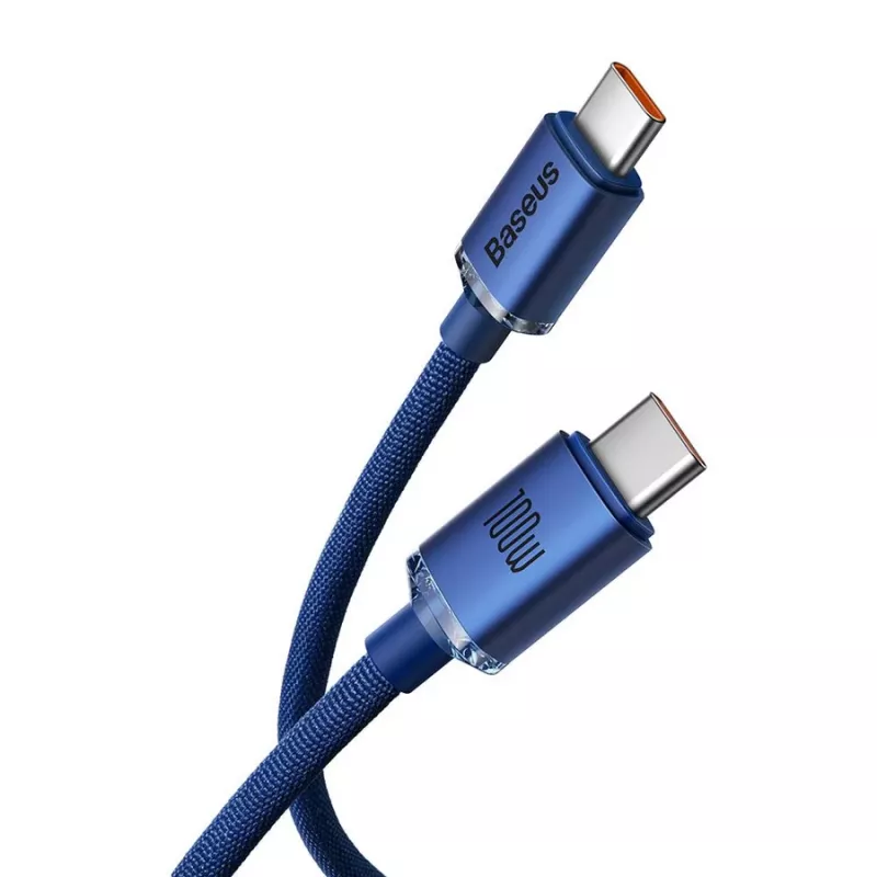 Baseus USB-C naar USB-C Crystal Shine kabel 100W 1,2m blauw
