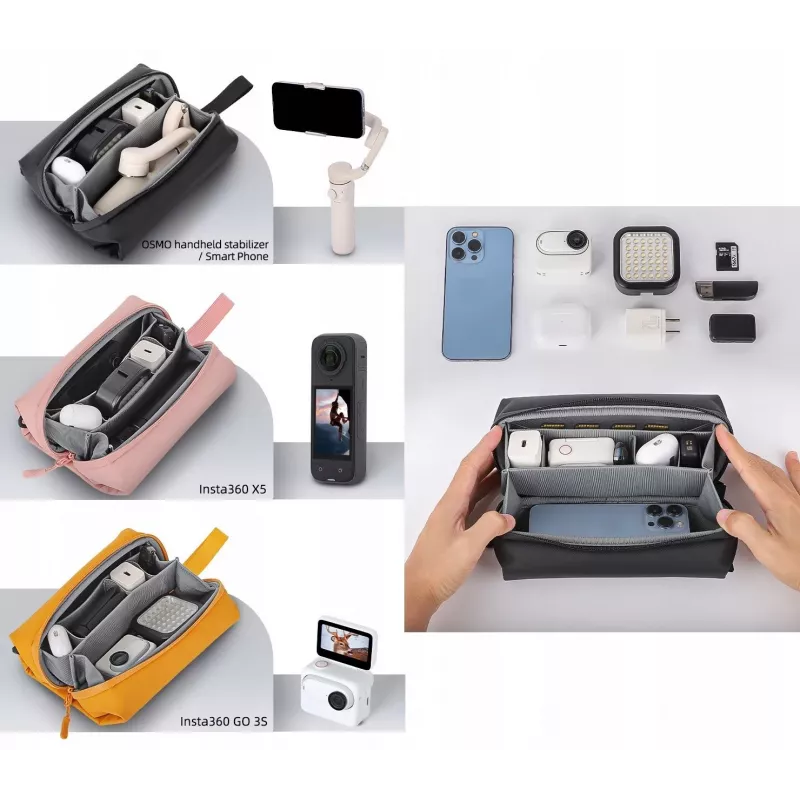 SUNNYLIFE hardcase-draagtas-organizer voor DJI Osmo Pocket 3, Insta360 X5 & Go 3s – roze