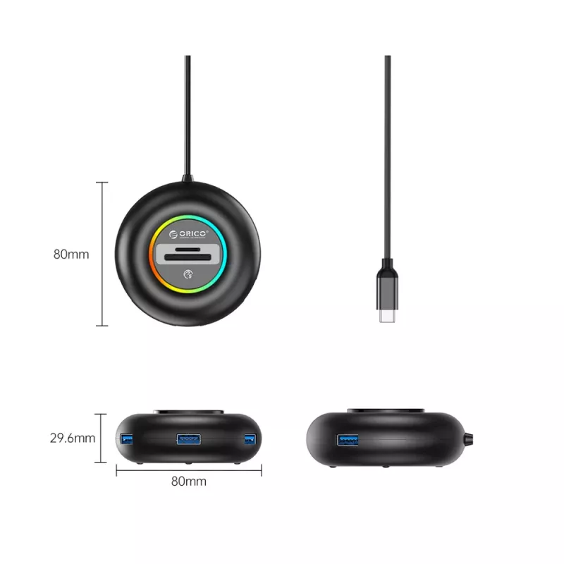 ORICO YXR5-C3 4-poorts USB 3.0 hub met SD- en MicroSD-kaartlezer