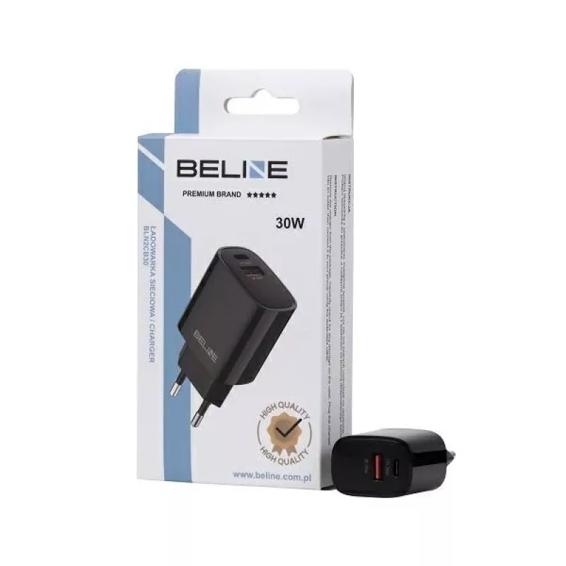 Beline GaN 30W USB-C PD + USB-A QC wandlader zwart (alleen voeding)