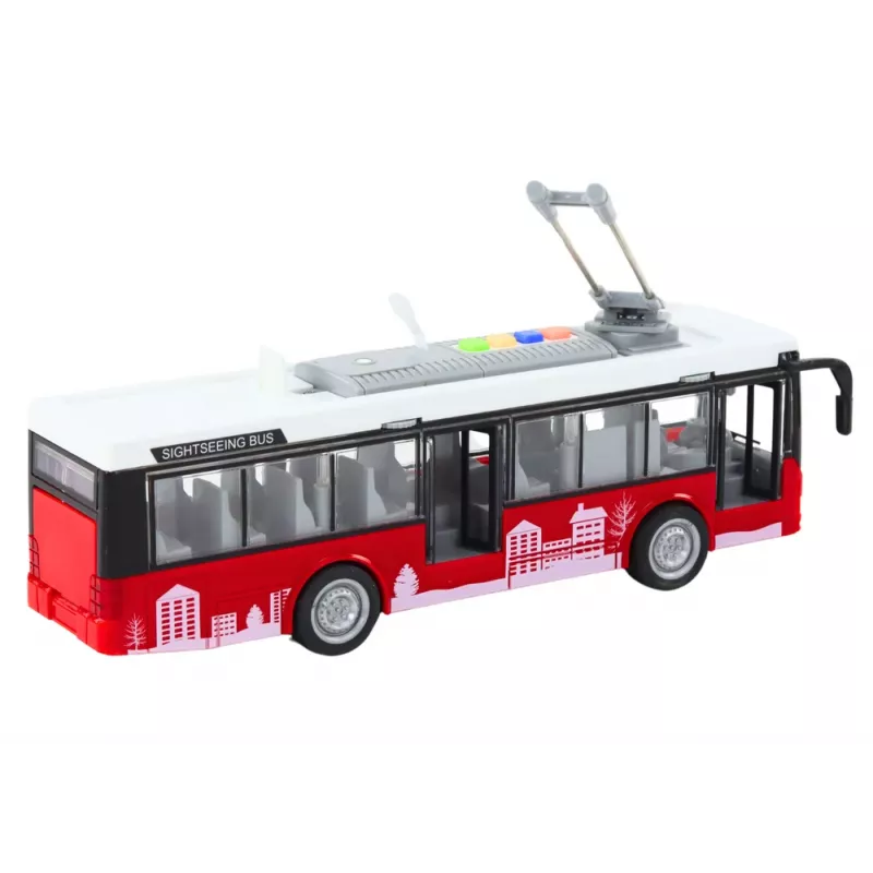 LEAN TOYS trolleybus bus 1:16 lichten geluiden aandrijving wit en rood