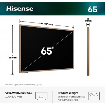 Hisense 65S7DS 65 inch 4K UHD DLED smart tv met VIDAA U7, Dolby Vision, DTS Virtual:X, 3 HDMI, 2 USB, Wi-Fi, Bluetooth, spraakbesturing, zwart