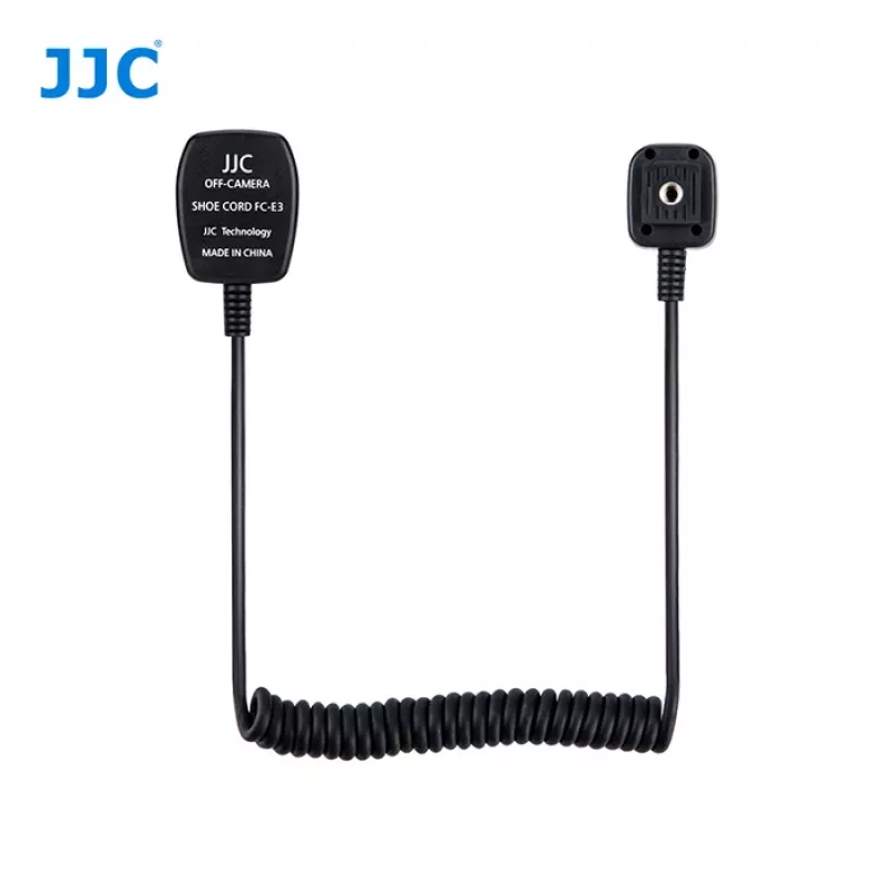 JJC FC-E3 off-camera TTL-flitssynchronisatiekabel voor Canon EOS, 1,3 m spiraalkabel, E-TTL II doorkoppeling