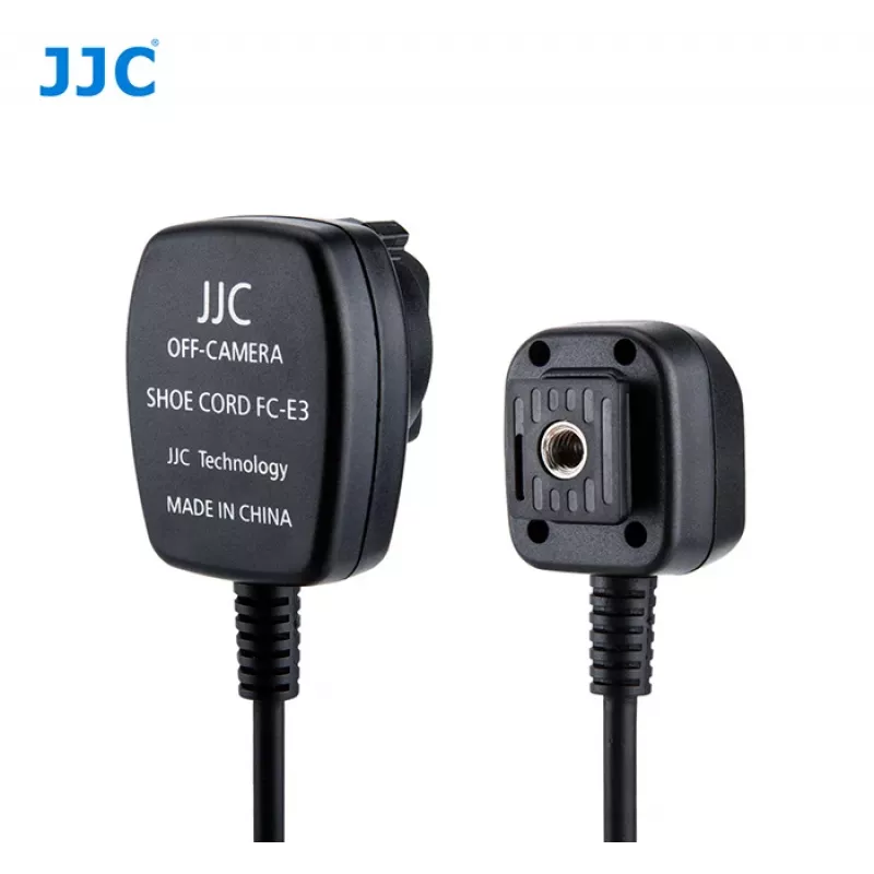 JJC FC-E3 off-camera TTL-flitssynchronisatiekabel voor Canon EOS, 1,3 m spiraalkabel, E-TTL II doorkoppeling
