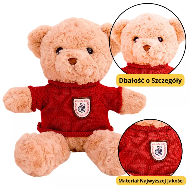 LEAN TOYS pluche mascotte knuffel teddybeer beige rode trui 40cm
