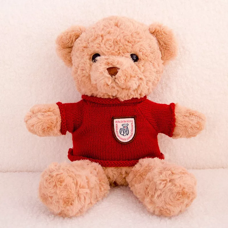 LEAN TOYS pluche mascotte knuffel teddybeer beige rode trui 40cm