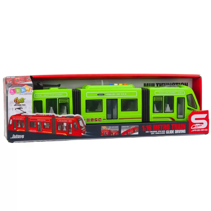 LEAN TOYS City Metro tram met deuren, licht en geluid, groen 1:16