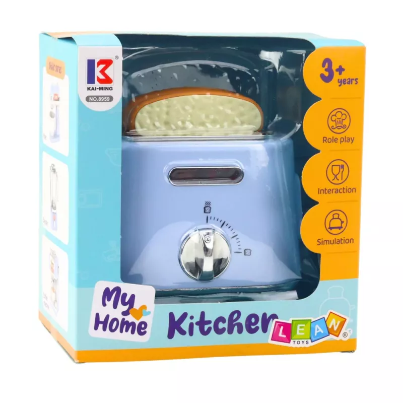 LEAN TOYS kinder keuken-toaster met pop-up toast, blauw houten speelgoed