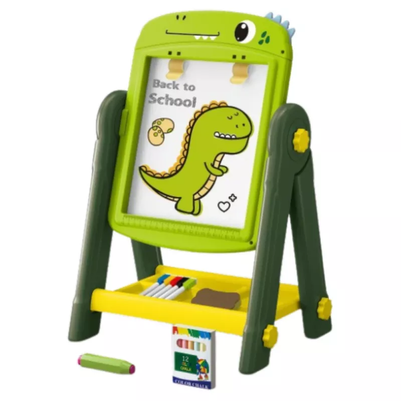 LEAN TOYS dubbelzijdig magnetisch whiteboard-bord dinosaurus groen met accessoires