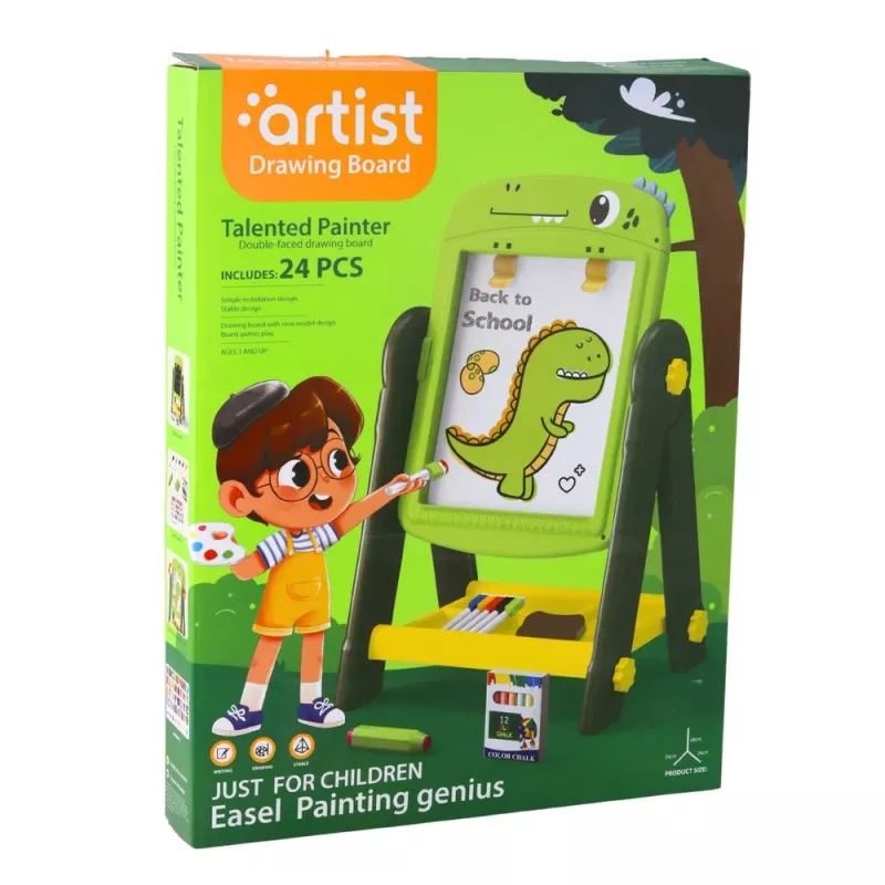 LEAN TOYS dubbelzijdig magnetisch whiteboard-bord dinosaurus groen met accessoires