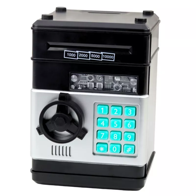 LEAN TOYS ATM-kluis spaarvarken met licht, geluid en pincode – zwart