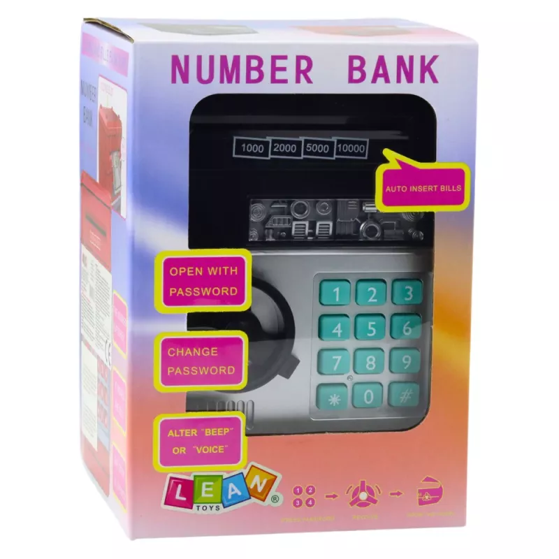 LEAN TOYS ATM-kluis spaarvarken met licht, geluid en pincode – zwart