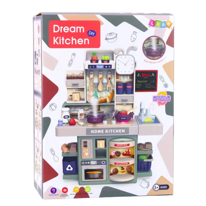 LEAN TOYS kinderspeelkeuken met water, stoom, licht en geluid, 33 accessoires, veelkleurig