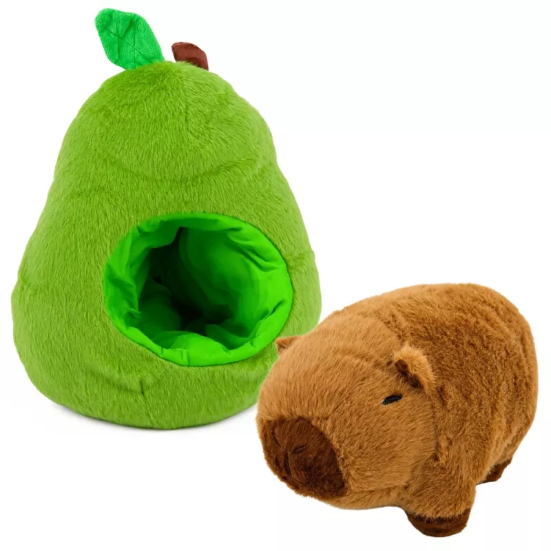 LEAN TOYS groene avocado met capybara 2-in-1 omkeerbaar pluche 25 cm