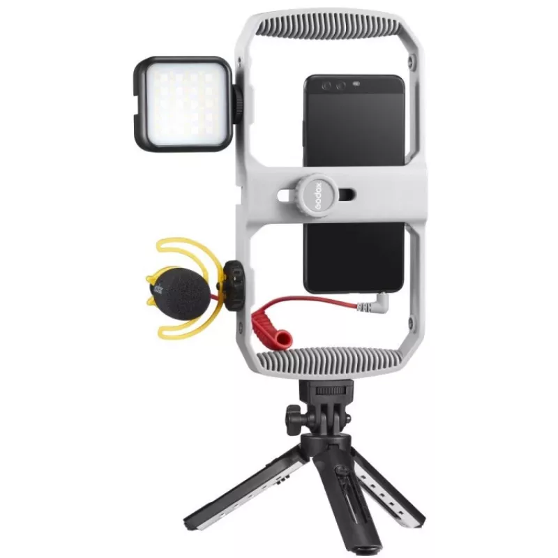 Godox VK1-UC vlogging-kit met USB-C-microfoon, LED-licht en statief voor smartphones