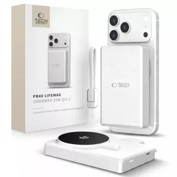 TECH-PROTECT PB40 LIFEMAG MagSafe powerbank 10000mAh 25W Qi2.2 wit/zilver