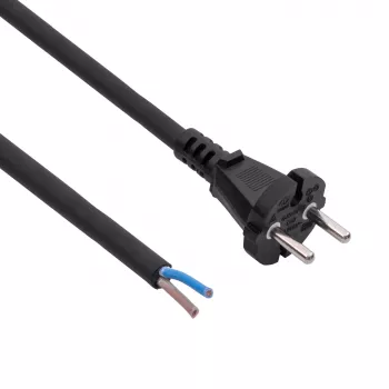 Akyga AK-OT-06S rubber netsnoer H05RR-F 2 x 1,5 mm², CEE-7/17-stekker naar open einde, 5 m, zwart