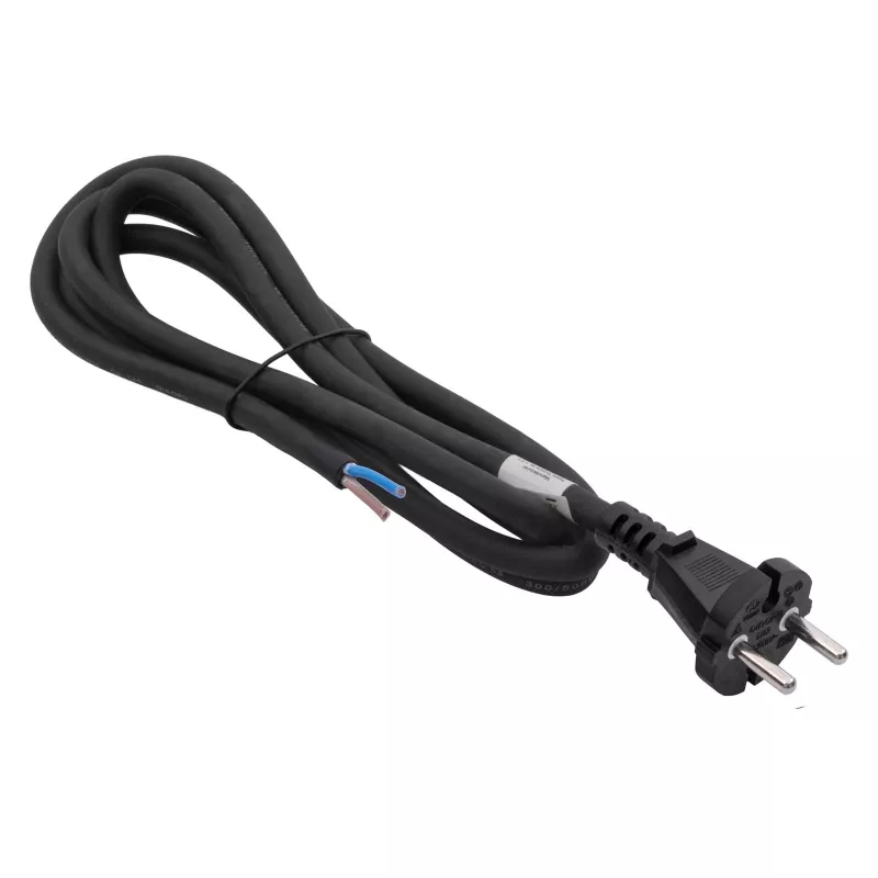 Akyga AK-OT-06S rubber netsnoer H05RR-F 2 x 1,5 mm², CEE-7/17-stekker naar open einde, 5 m, zwart