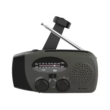 TRACER EXPLORER PRO expeditieradio met zonnepaneel, handzwengel, NOAA-weerband, AM/FM, LED-zaklamp en USB-powerbank