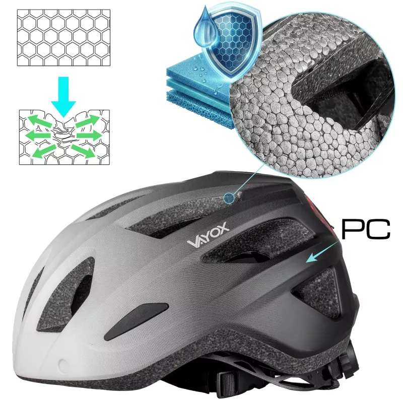 Vayox Active fietshelm met LED-licht, wit-zwart, maat M (54-58 cm)