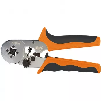 NEO Tools zelfinstellende ratel-krimptang voor adereindhulzen 0,25-6 mm² (AWG 23-10), vierkantkrimp, ergonomische tweekomponenten-greep, 200 mm