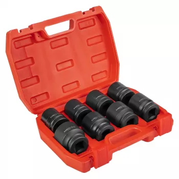 NEO TOOLS 3/4 inch dopsleutelset voor slagschroevendraaier, 26-38 mm, 8-delig, Cr-Mo-staal, zwart gefosfateerd, DIN 3121, met kunststof koffer
