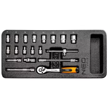 NEO TOOLS 1/4 inch dopsleutelset, 19-delig, inzetstuk