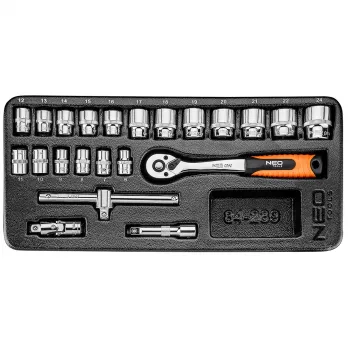 NEO TOOLS 3/8 dopsleutelset, 22 stuks, met inleg