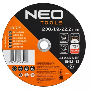 NEO TOOLS doorslijpschijf voor metaal/INOX 230 x 1,9 x 22,2 mm, 41 A46-S-BF, 25 stuks