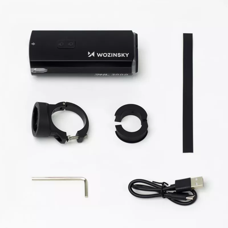 WOZINSKY 3000 lumen USB-C oplaadbare fietsverlichting met powerbankfunctie - zwart