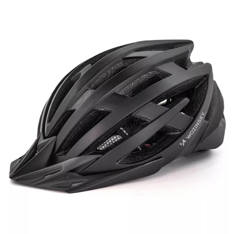 Wozinsky MTB-fietshelm met afneembaar vizier en USB-achterlicht 54-57 cm - zwart