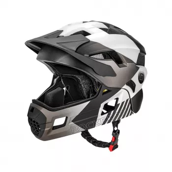ROCKBROS TS-61 kinderfietshelm met afneembare kinbescherming, maat S (48-52 cm), grijs