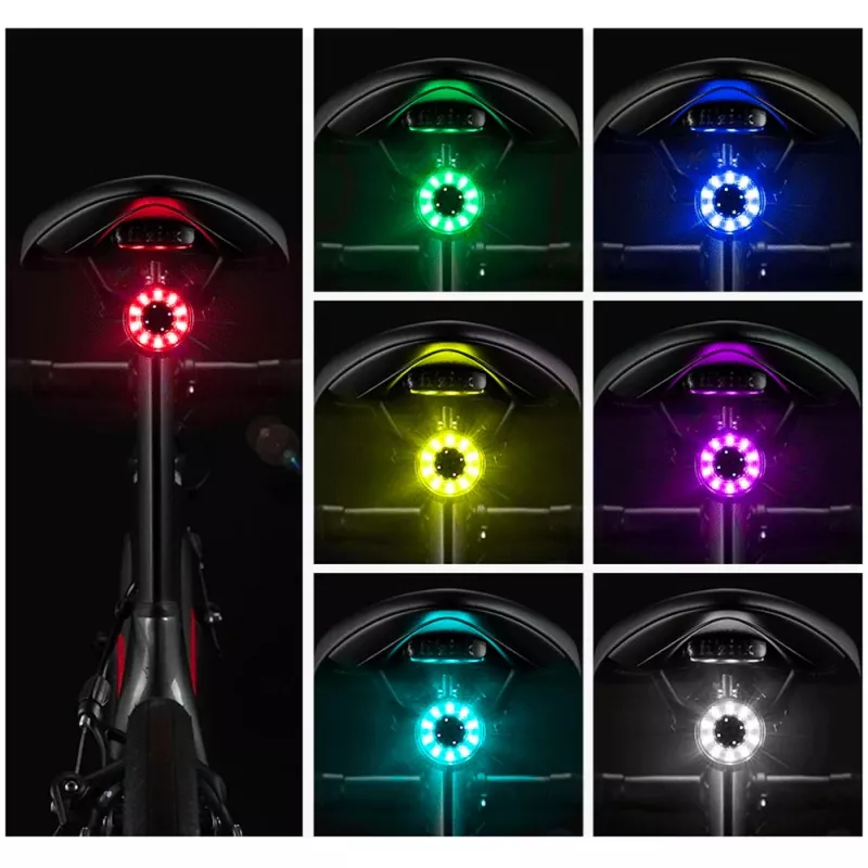 ROCKBROS Q1 Fietsachterlicht, 7 LED-kleuren, met USB-C-kabel, zwart