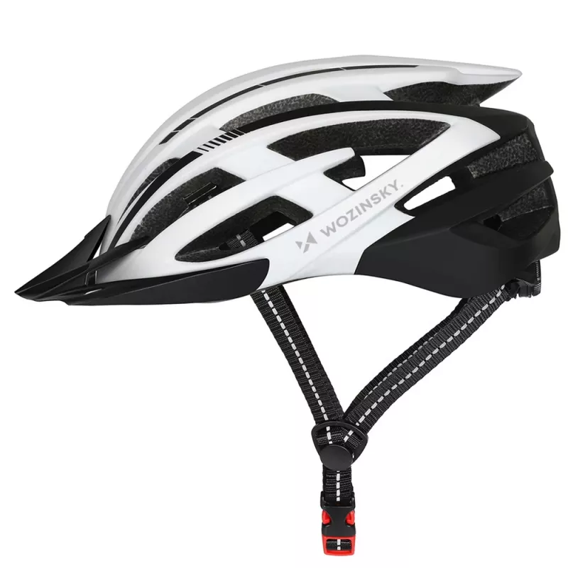 WOZINSKY MTB fietshelm met afneembare klep en USB-achterlicht 54-57 cm - zwart-wit