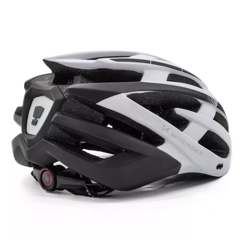 WOZINSKY MTB fietshelm met afneembare klep en USB-achterlicht 54-57 cm - zwart-wit