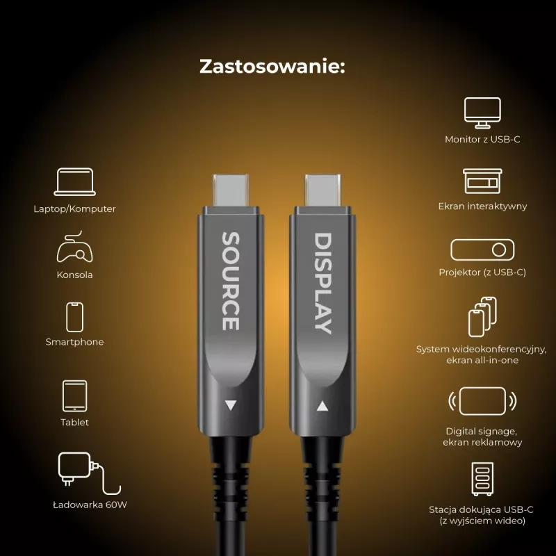 Claroc actieve optische USB-C kabel 12m 4K@60Hz 60W PD 10Gbps zwart