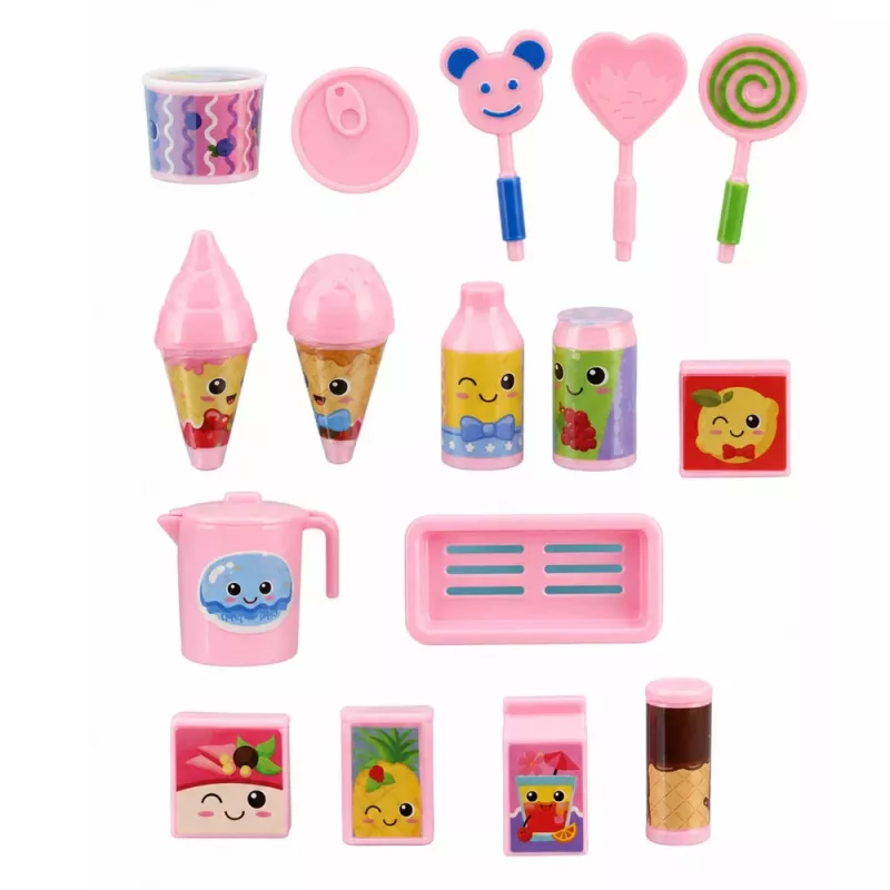 LEAN TOYS ijscoman speelset voor poppen, opvouwbaar, roze, 33 delen