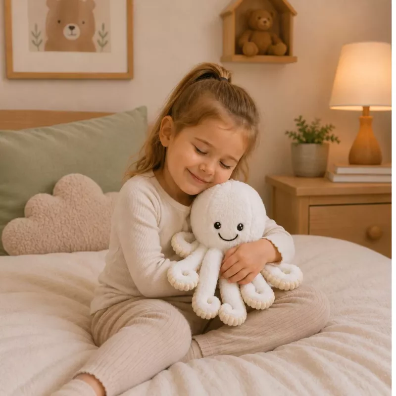 LEAN TOYS pluche octopus knuffel met elastische tentakels, wit, 30 cm
