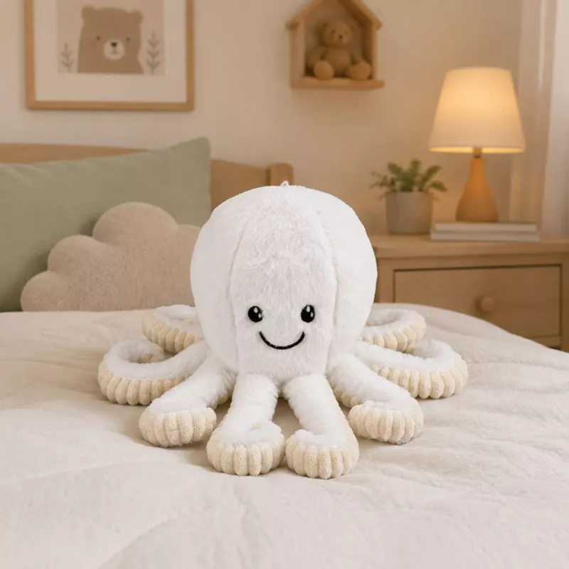 LEAN TOYS pluche octopus knuffel met elastische tentakels, wit, 30 cm
