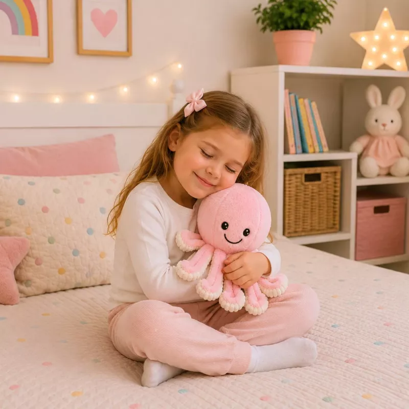 LEAN TOYS pluche octopus knuffel met elastische tentakels roze 50 cm