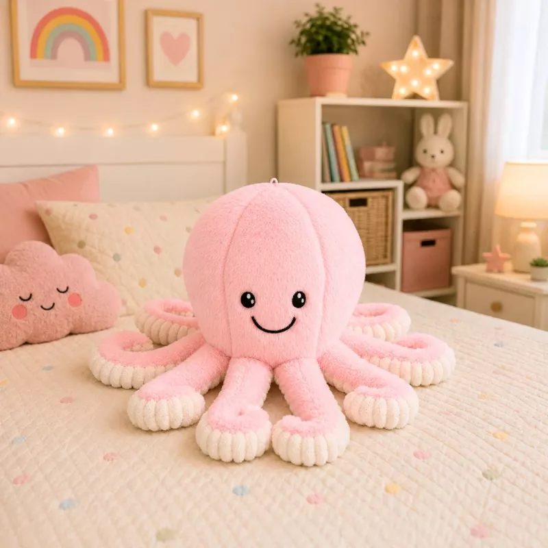 LEAN TOYS pluche octopus knuffel met elastische tentakels roze 50 cm