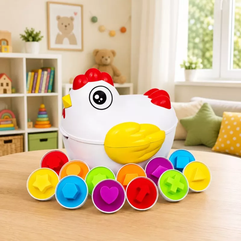 LEAN TOYS educatief speelgoed hen 12 eieren sorteerder vormen en kleuren leren set