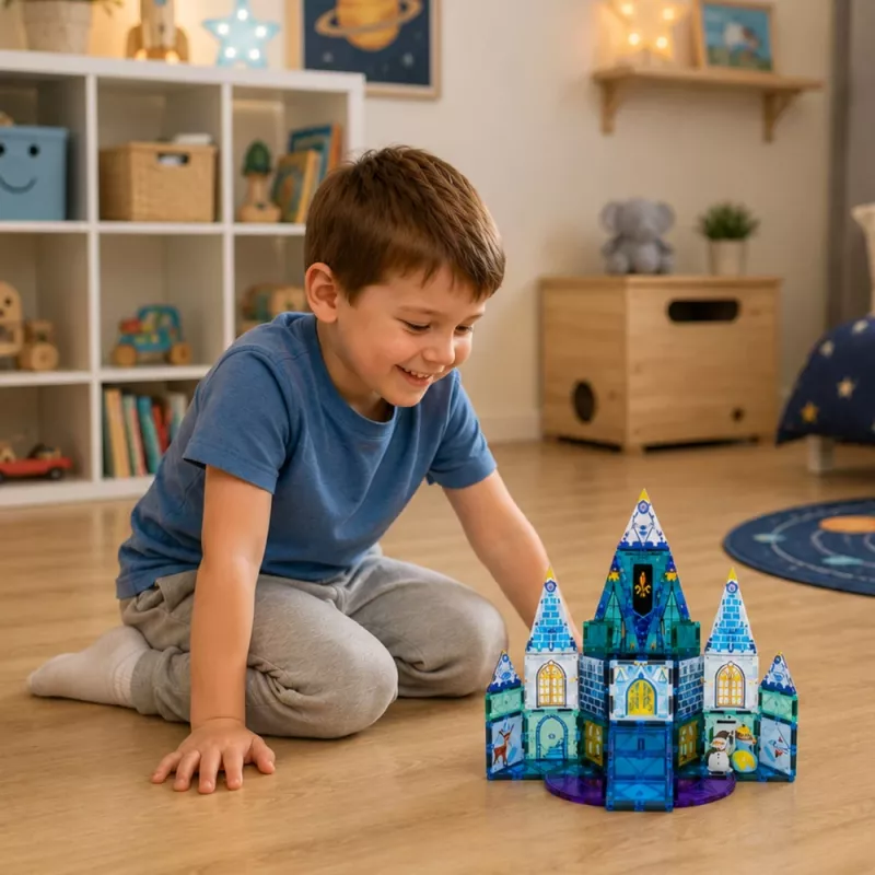 LEAN TOYS magnetische bouwstenen ijsprinses kasteel blauw 47 delen