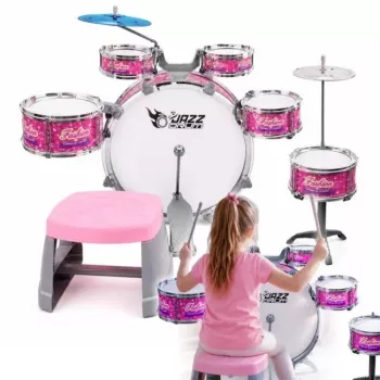 SUPRIMO K-DRUMS 3 roze kinderdrumstel met krukje en stokken